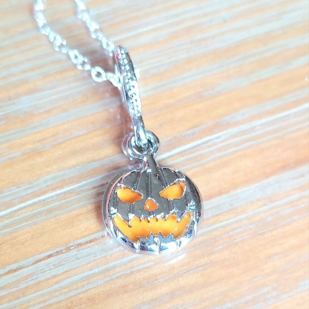 Silver and Orange Pumpkin Pendant Necklace